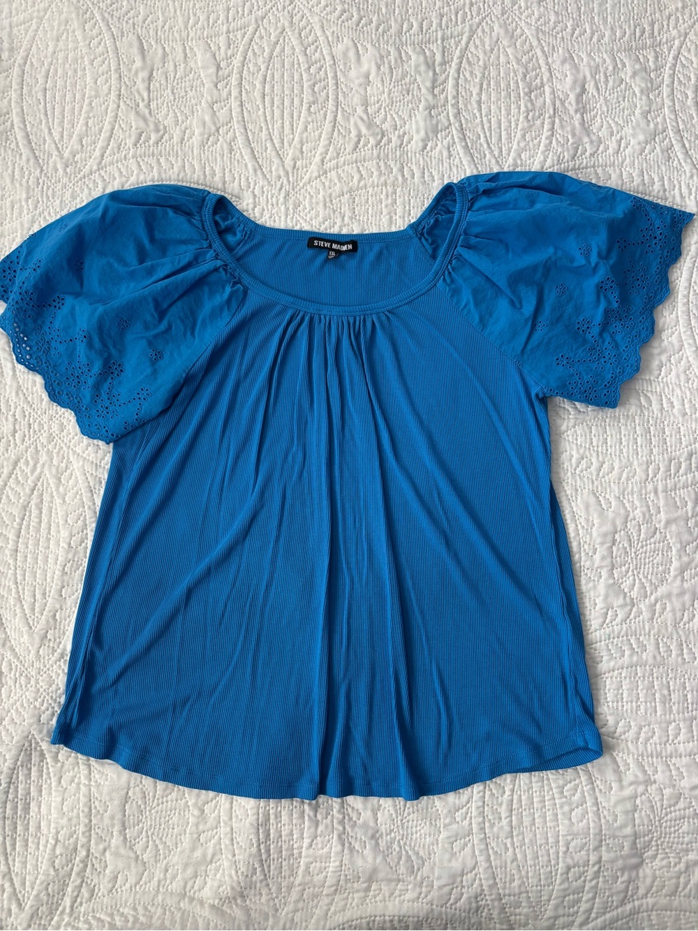 Steve Madden Royal Blue Eyelet Flutter Sleeve Top XXL